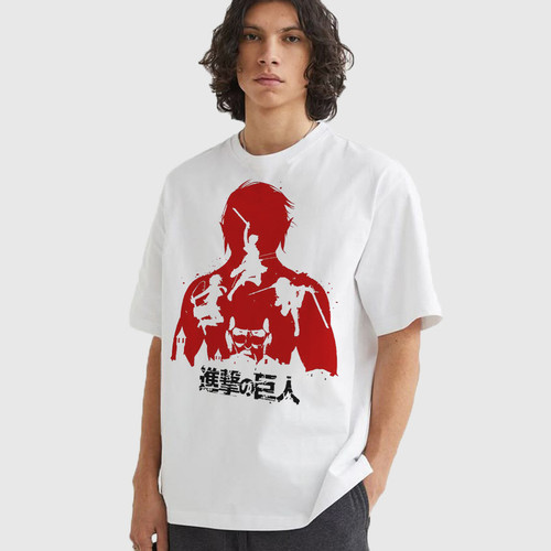 تی شرت آستین کوتاه مردانه مدل اتک ان تایتان انیمه ای anm574